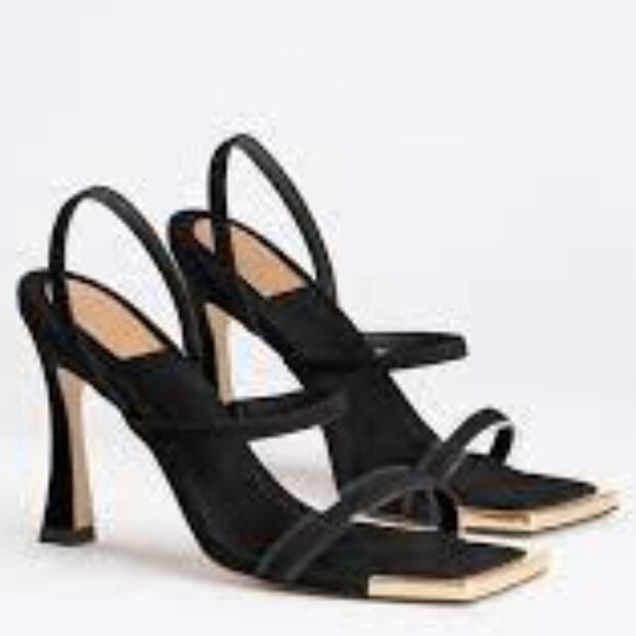 Good American The Standout Square Toe Sandal Black Suede 10 NEW NIB - Picture 2 of 11